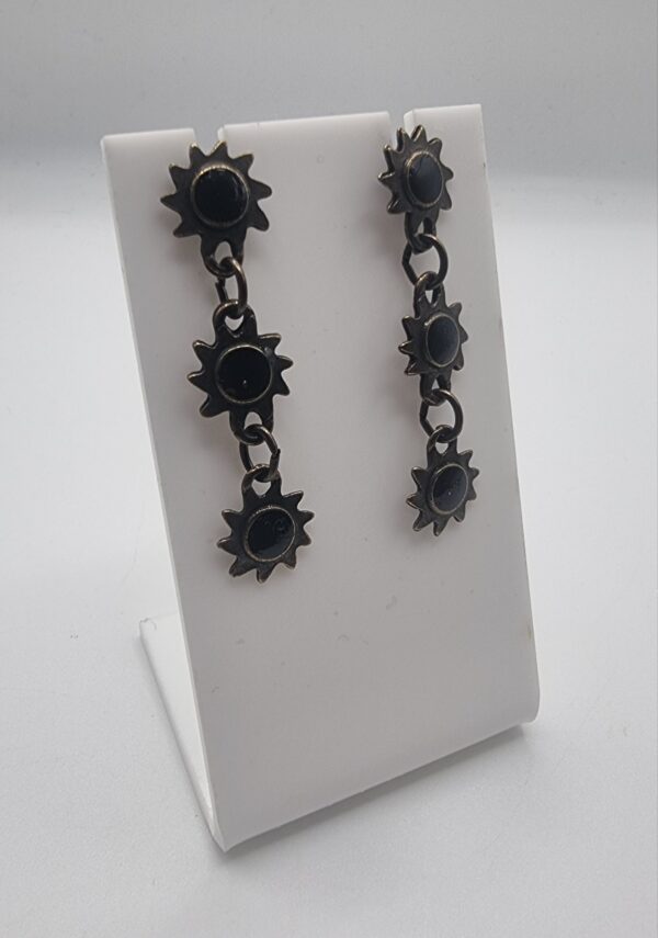 Vintage black Enamel sun earrings 3