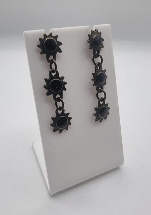 Vintage black Enamel sun earrings - Image 3