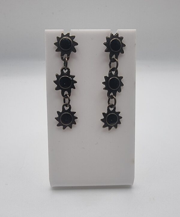 Vintage black Enamel sun earrings 4