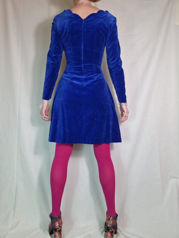Cobalt blue velvet scalloped neck dress UK 8-10 4