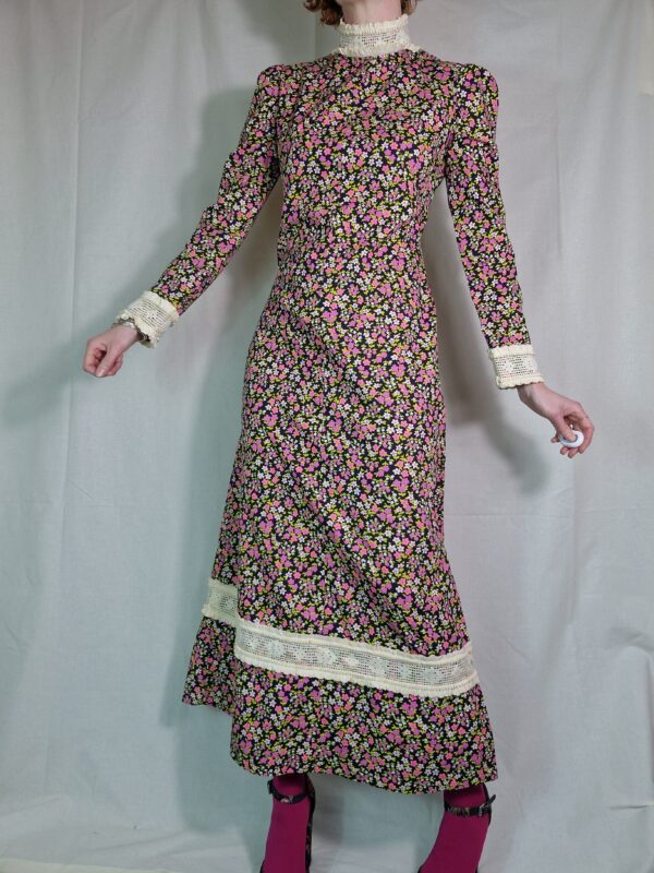 1970s Prairie style handmade floral maxi dress UK 10 1