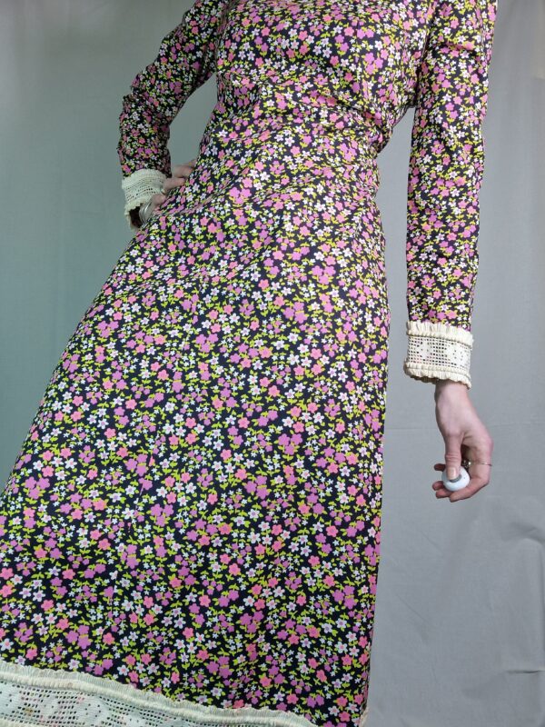 1970s Prairie style handmade floral maxi dress UK 10 4