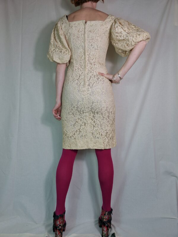 1980s Union made cream lace puff sleeve dress UK 10 2