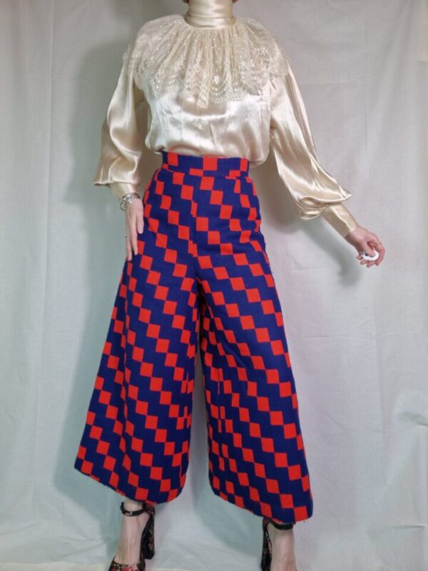 1980s Checkerboard wide leg palazzo trousers UK8-10 - Image 4