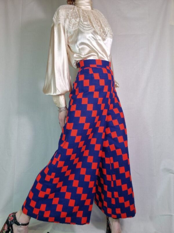 1980s Checkerboard wide leg palazzo trousers UK8-10 - Image 2