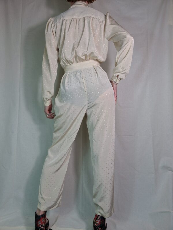 1980s Collared cream sheer swiss dot jumpsuit UK 8-10 4
