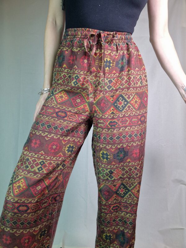 Kilim style print silk trousers UK 12-14 2
