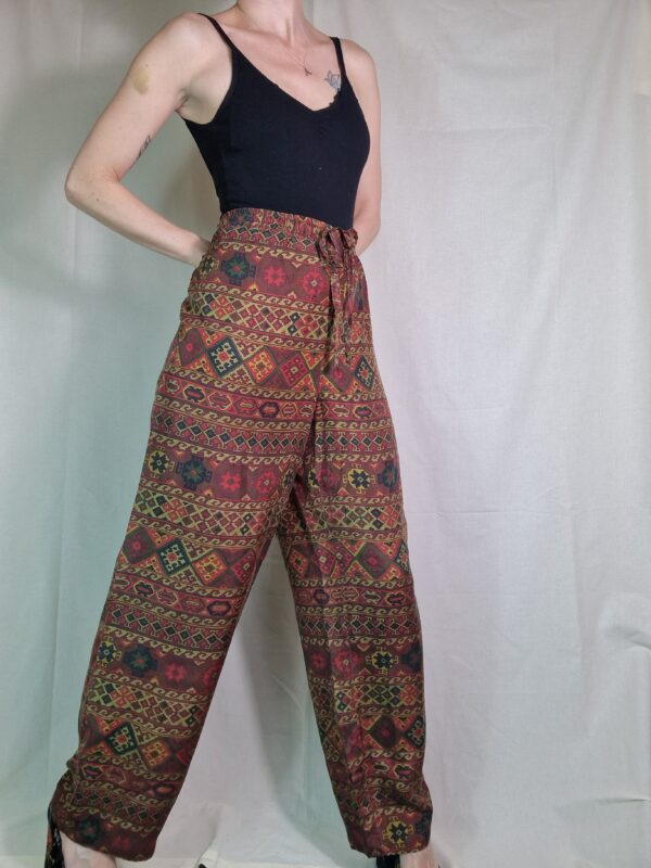 Kilim style print silk trousers UK 12-14 3