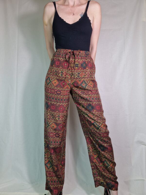 Kilim style print silk trousers UK 12-14 1