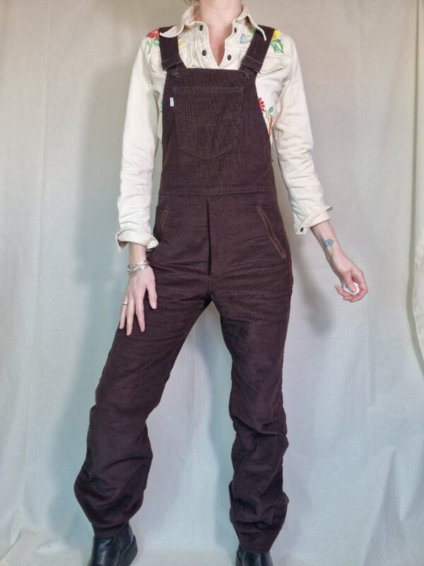1970s Quilted levis brown cord ski dungarees size 10 1