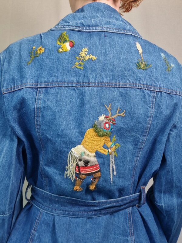 1970s Embroidered belted denim jacket UK 12-14 1