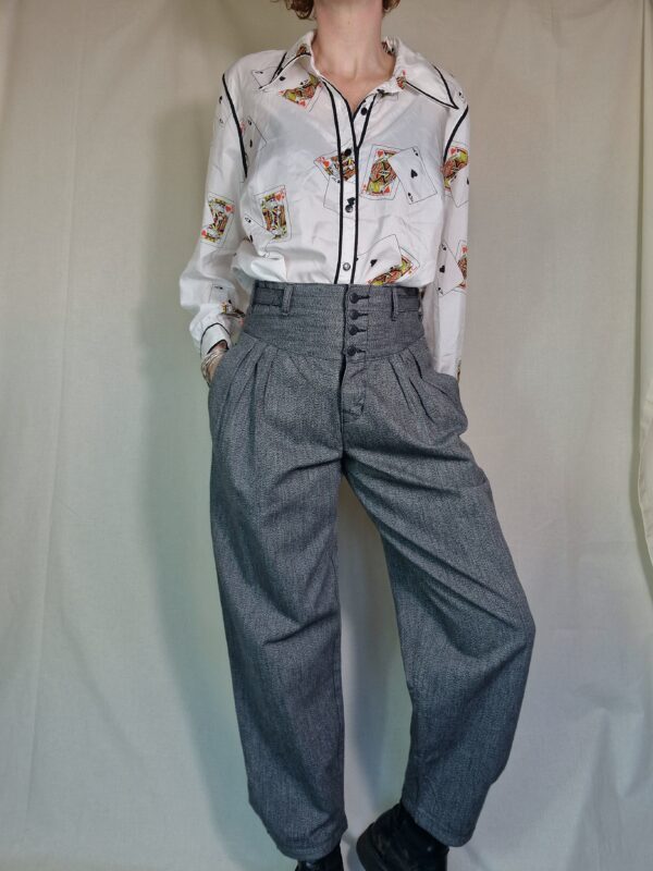 High Waisted Button Front Grey Trousers UK 10-12 1