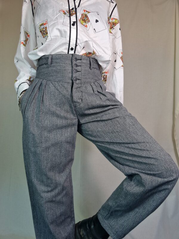 High Waisted Button Front Grey Trousers UK 10-12 3