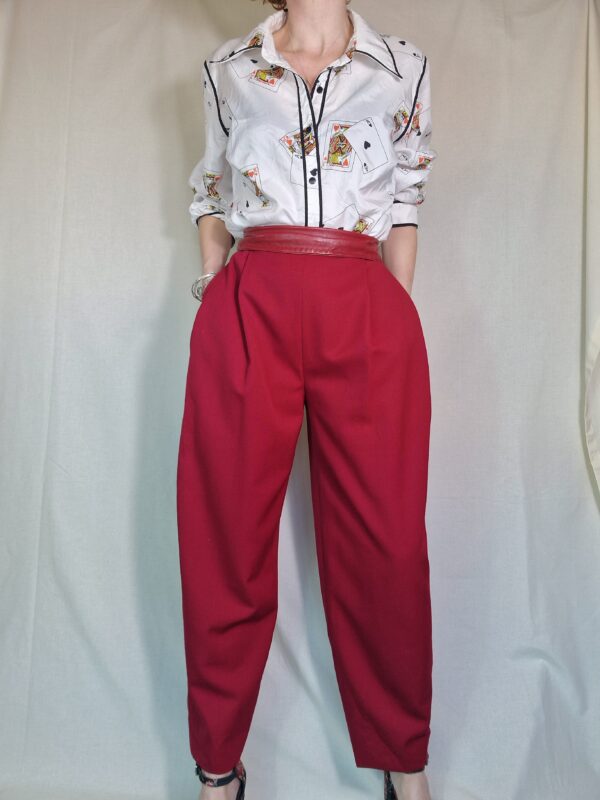 1980s Red leather folded waist trousers UK 10 3