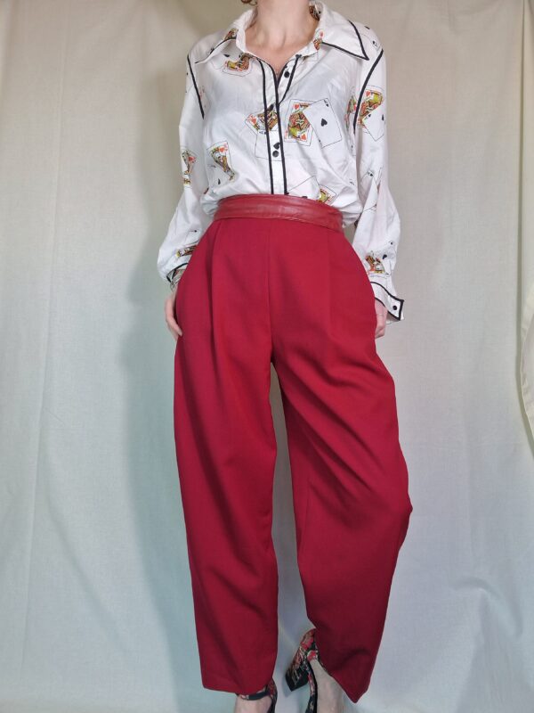 1980s Red leather folded waist trousers UK 10 1