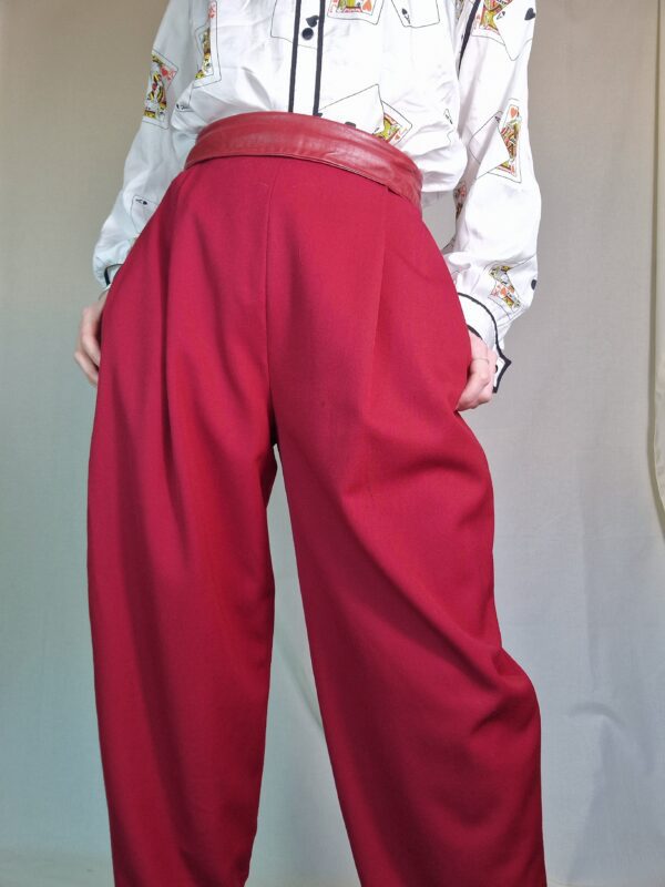 1980s Red leather folded waist trousers UK 10 2