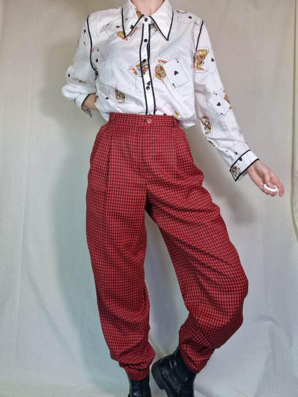 1980s Black and red checked trousers UK 12 1