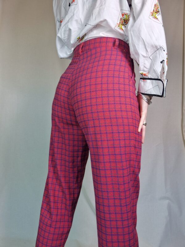 1980s High waisted blue and red checked trousers UK 8 3