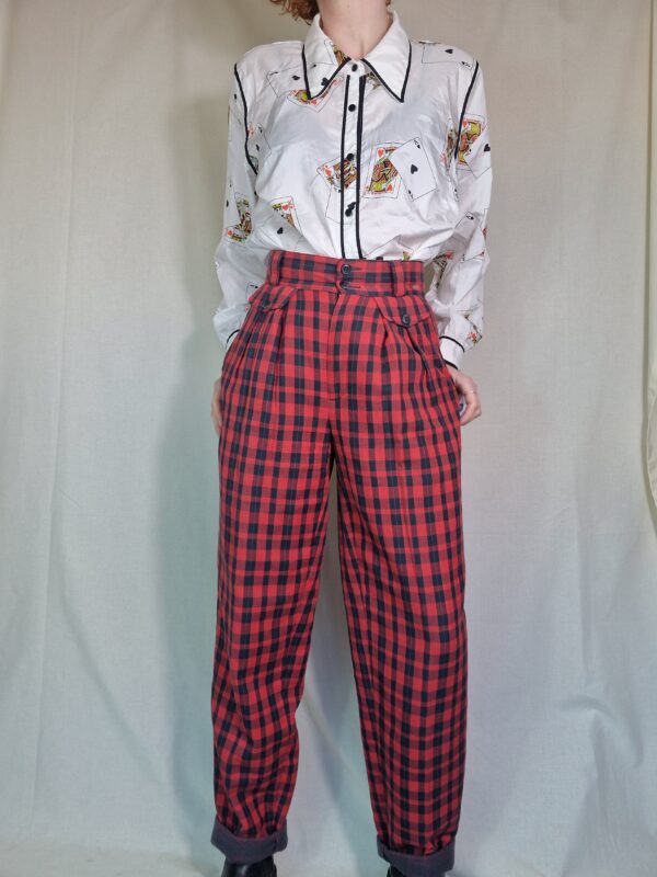 1980s Black and red checked trousers UK 10 (Tall) 2