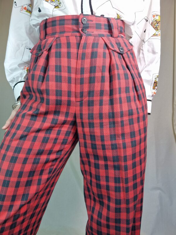 1980s Black and red checked trousers UK 10 (Tall) 3