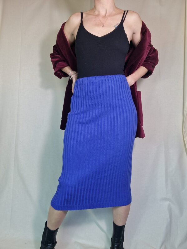 1980s Ribbed blue pencil skirt UK 10-12 3