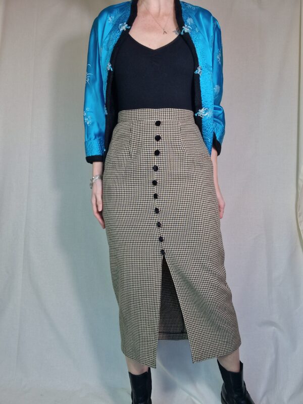 1980s Houndstooth black and white pencil skirt UK 10 4