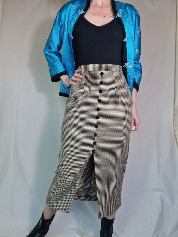 1980s Houndstooth black and white pencil skirt UK 10 1