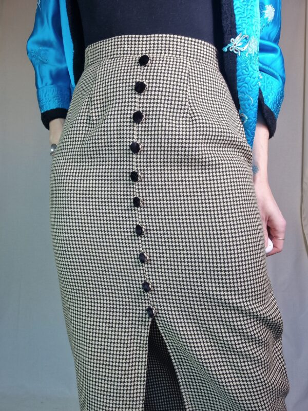 1980s Houndstooth black and white pencil skirt UK 10 2
