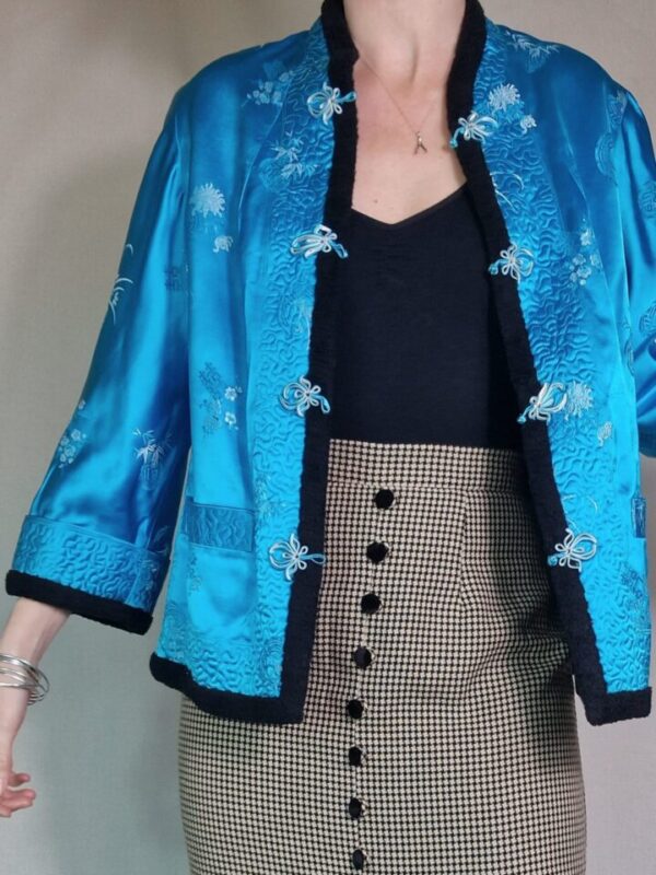 Electric blue satin chinese style jacket UK 10-12