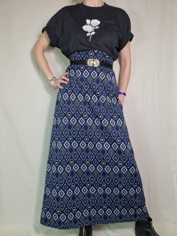 70s Blue Maxi Skirt Size 12-14 1