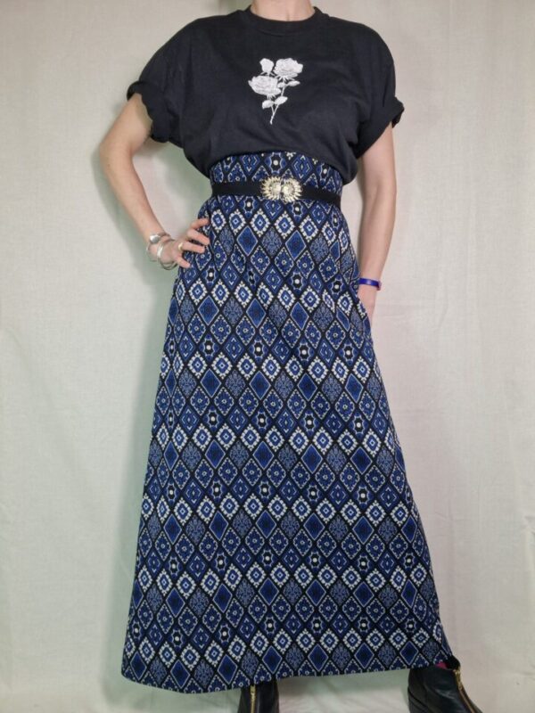 70s Blue Maxi Skirt Size 12-14