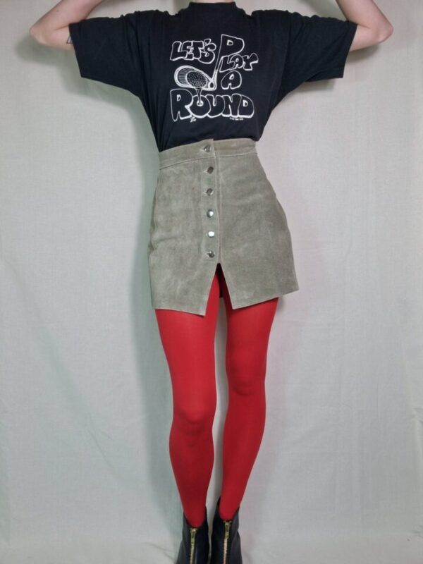 Agate Grey Popper Suede Mini Skirt Size 8 - Image 2
