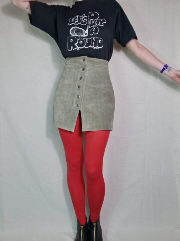 Agate Grey Popper Suede Mini Skirt Size 8 - Image 3