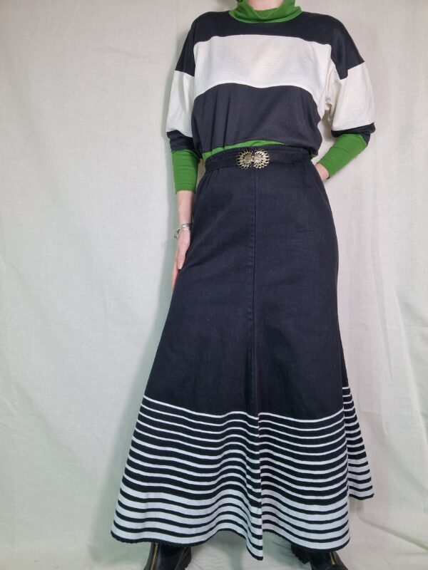 Black Striped Fitted Maxi Skirt UK 12 2
