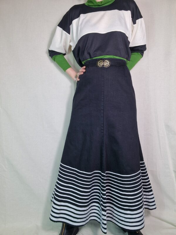 Black Striped Fitted Maxi Skirt UK 12 3