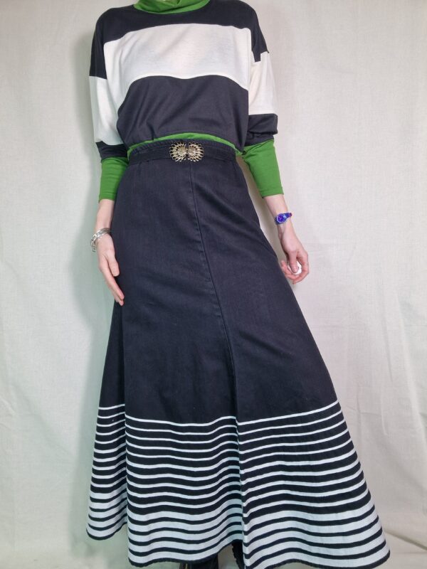 Black Striped Fitted Maxi Skirt UK 12 1