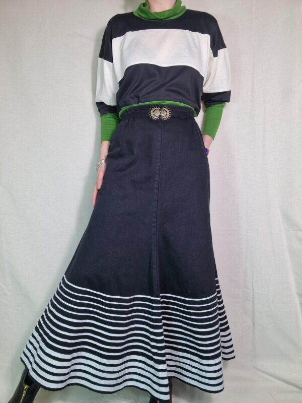 Black Striped Fitted Maxi Skirt UK 12 4