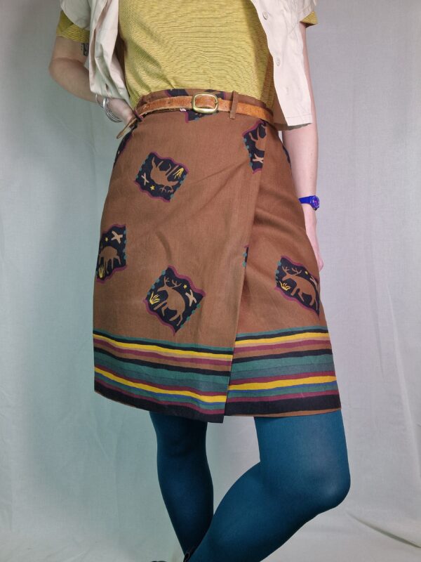 Patterned Brown Wrap Skirt Size 8 -10 3