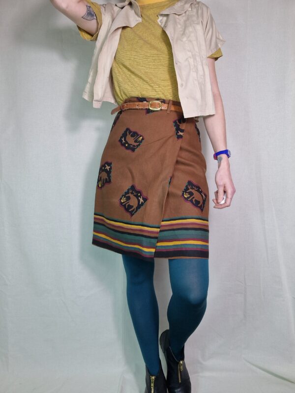 Patterned Brown Wrap Skirt Size 8 -10 1