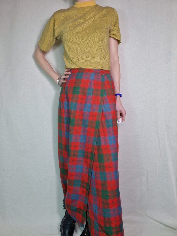 Pure Wool Tartan Wrap Maxi Skirt Size 12 1