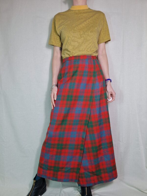 Pure Wool Tartan Wrap Maxi Skirt Size 12 2