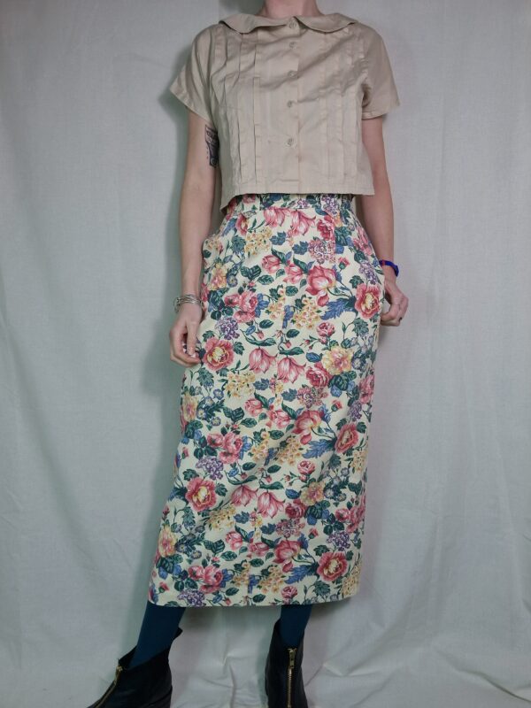 Floral Cotton Denim Midi Skirt Size 10 3