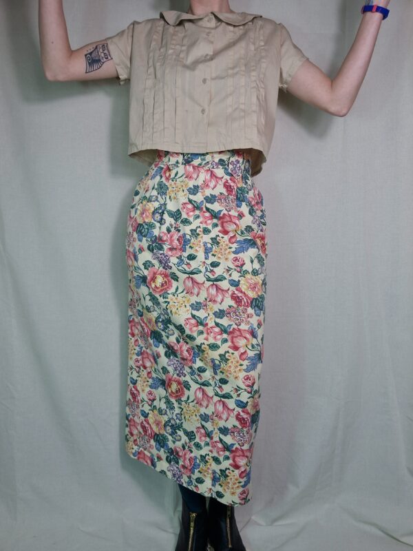 Floral Cotton Denim Midi Skirt Size 10 1