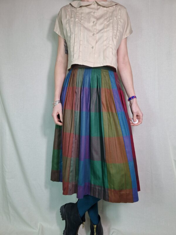 Muted Rainbow Pleated Check Skirt 12 3