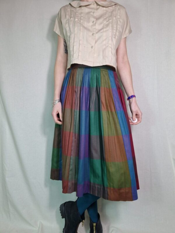 Muted Rainbow Pleated Check Skirt 12 - Image 3