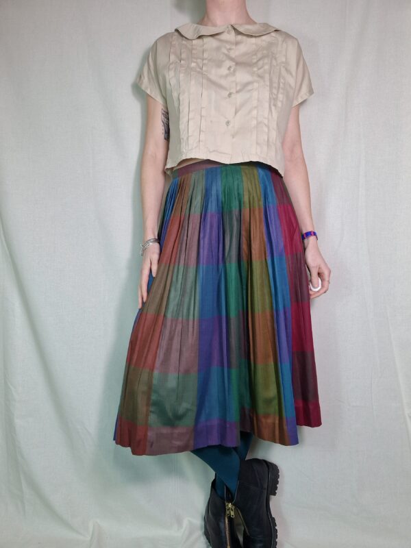 Muted Rainbow Pleated Check Skirt 12 1