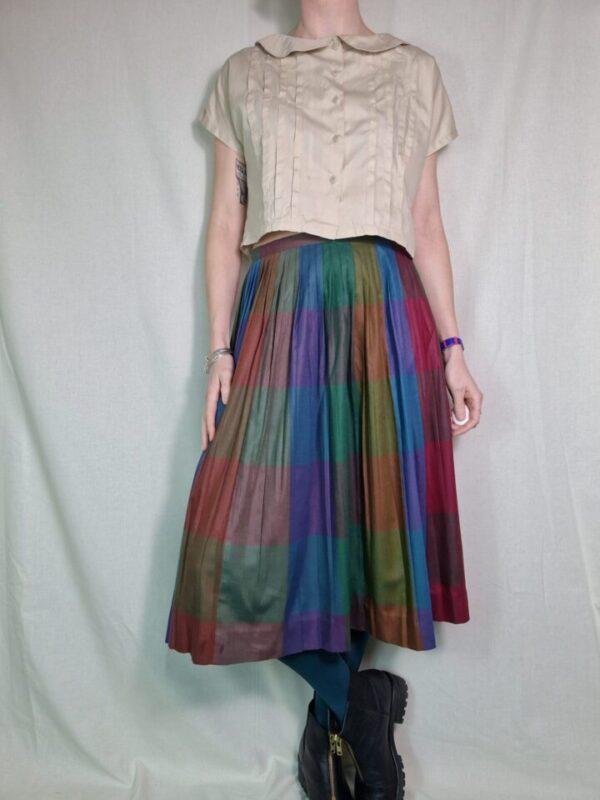 Muted Rainbow Pleated Check Skirt 12