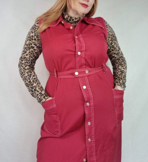 Sleeveless Red Shirt Dress UK 16-18