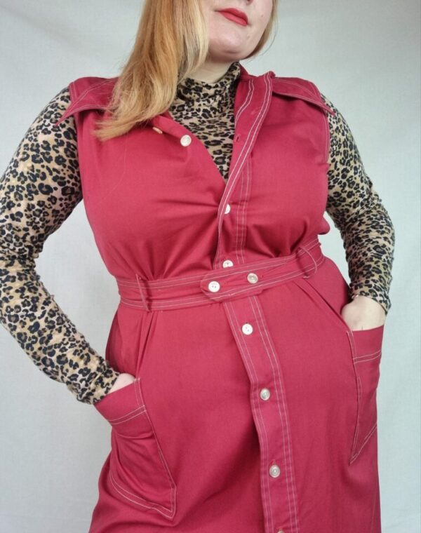 Sleeveless Red Shirt Dress UK 16-18 - Image 3