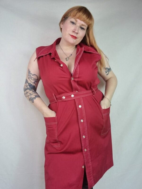 Sleeveless Red Shirt Dress UK 16-18 - Image 4